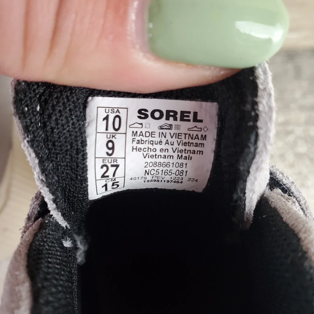 SOREL Out N About IV Strap Kids Duck Boots Sz 10 Dove Quarry Mid Top Hook & Loop
